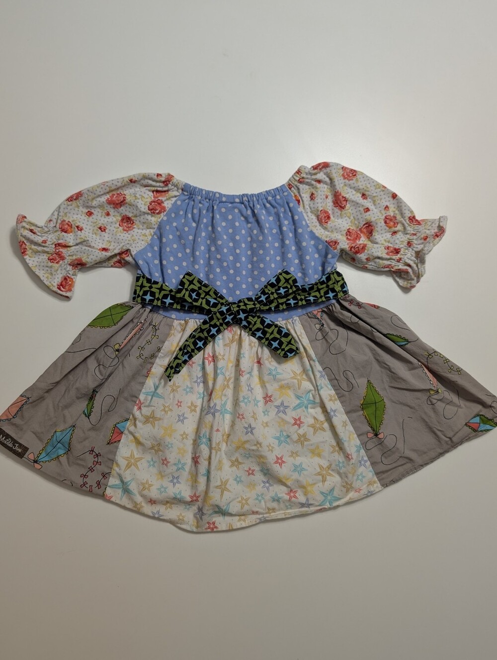 Matilda Jane Blue Polka & Patchwork Kids Top Tunic with Floral Sleeves